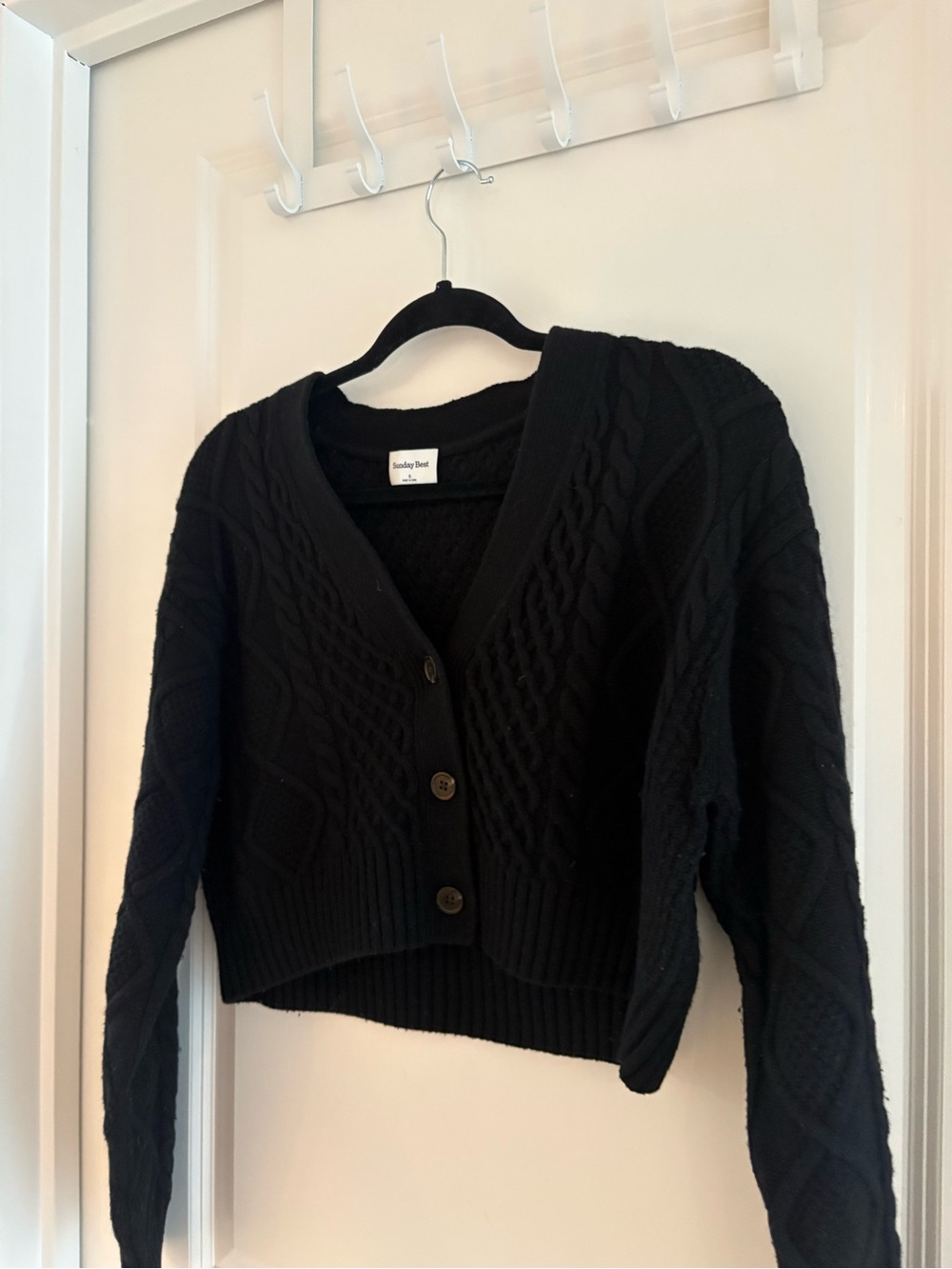 Sunday Best Black Cable-Knit Cropped Button Cardigan